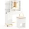 White Gold Vanity Table with Lighted Mirror Touch Control Cushioned Stool